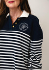 Tommy Hilfiger Cropped Polo Neck Striped Jumper, Navy