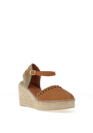 Toni Pons Manila Leather Espadrille Stud Wedge Sandals, Tan
