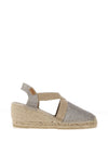 Toni Pons Triton Shimmering Espadrille Low Wedge Sandals, Platinum Silver