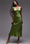 Topshop twist front midi dress in olive polka dot