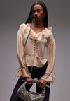 TOPSHOP Sheer Tie Ruffle Long Sleeve Top, Cream