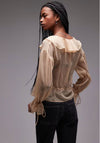 Topshop sheer ruffle tie front top in beige - BEIG
