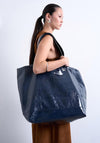 TOPSHOP Troy Faux Patent Distressed Shopper Bag, Navy