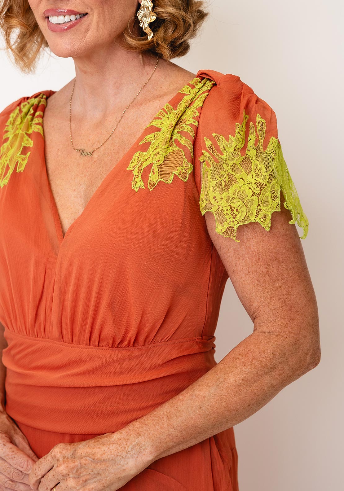 orange lace topshop dress Noa Detail Chiffon Maxi Dress, Rust Reclaimed Vintage denim lace its perfect for a Color:Pearled White sequence formal dress