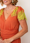 TOPSHOP Noa Lace Detail Chiffon Maxi Dress, Rust Orange