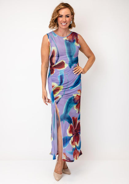 open lace back dress TOPSHOP Mary Floral Ruched Maxi Dress, Purple Multi