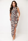TOPSHOP Meg Mesh Asymmetric Midi Dress, Brown Multi