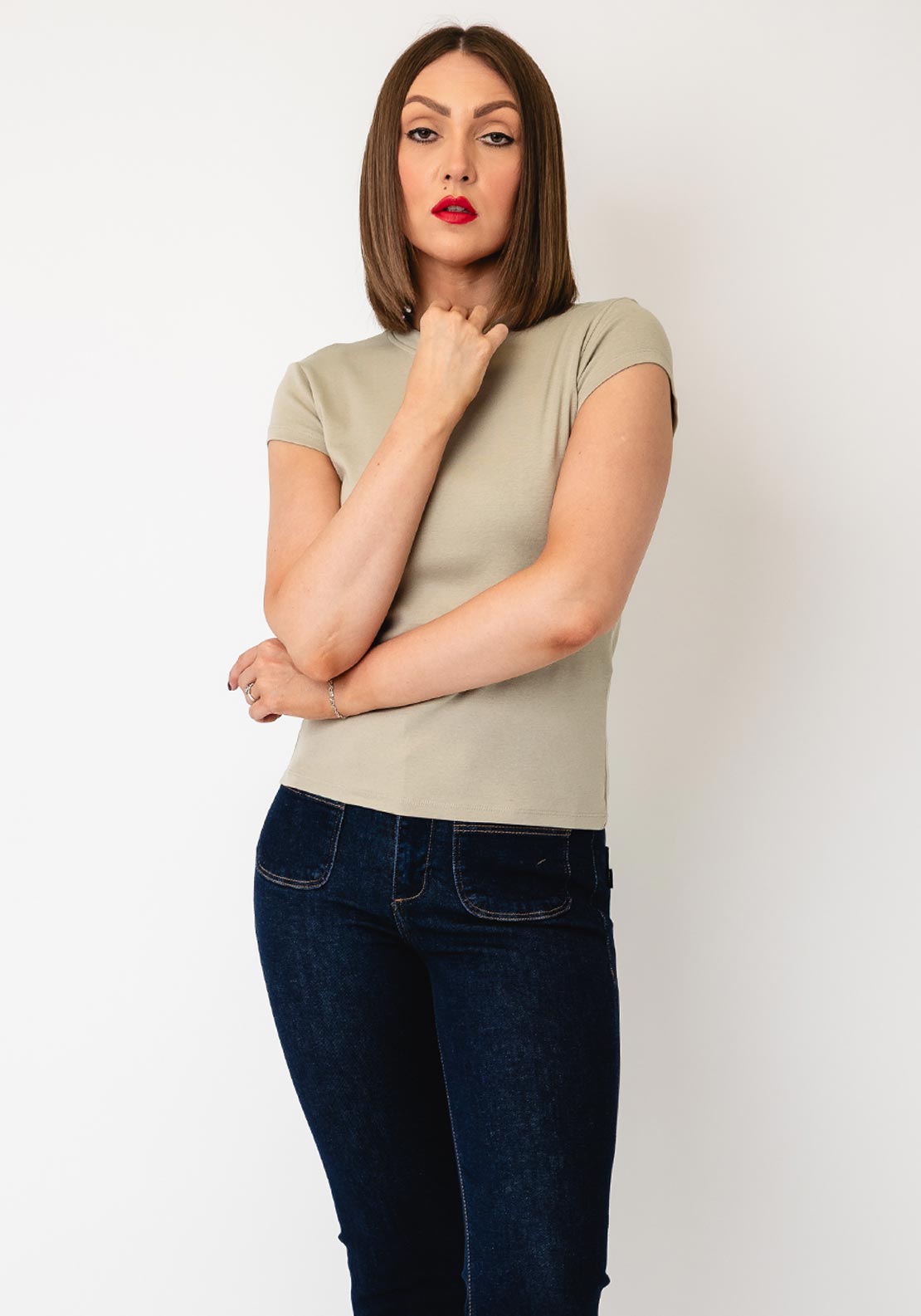 TOPSHOP Everyday Short Sleeve T-Shirt, Stone Green