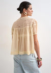 TOPSHOP Layla Short Sleeve Mesh and Lace Top, Cream