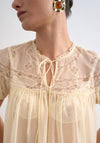 TOPSHOP Layla Short Sleeve Mesh and Lace Top, Cream
