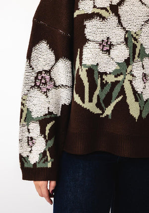 TOPSHOP Karina Floral Jacquard Jumper, Brown