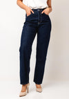 TOPSHOP Beate Straight Leg High Rise Jeans, Dark Blue Denim
