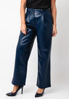 TOPSHOP Tina Faux Leather Straight Leg Trousers, Navy