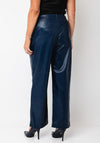 TOPSHOP Tina Faux Leather Straight Leg Trousers, Navy