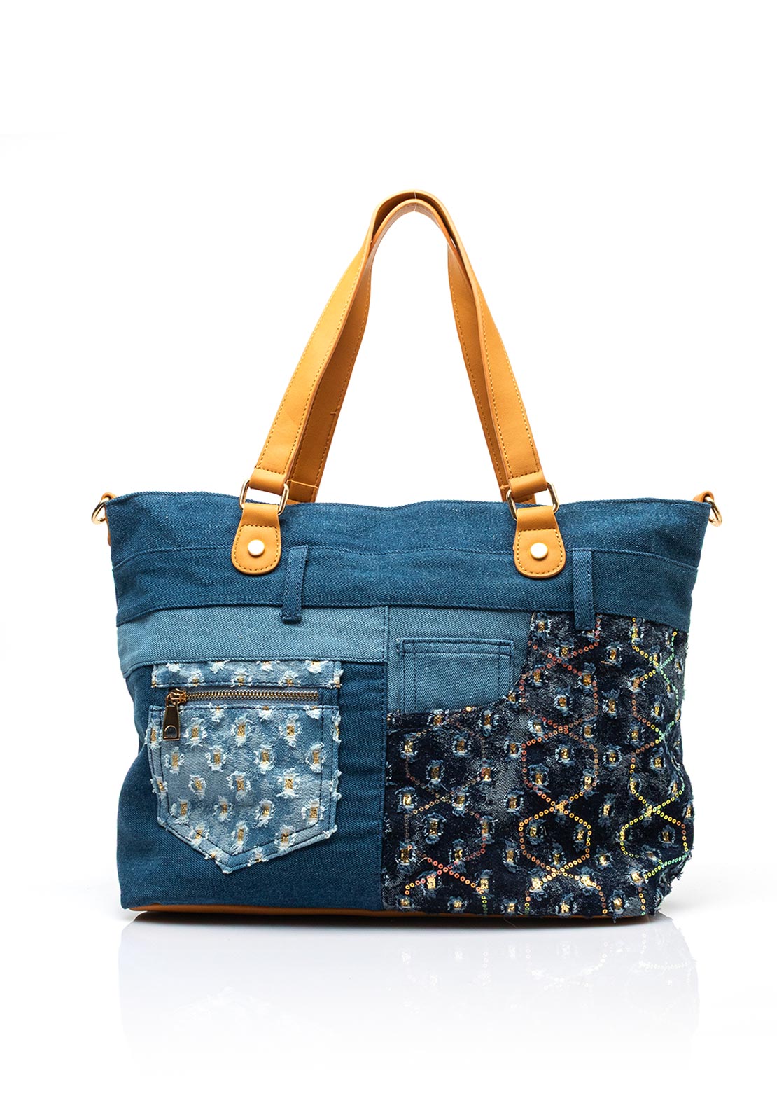Zen Collection Denim Sequin Tote Bag, Blue Denim