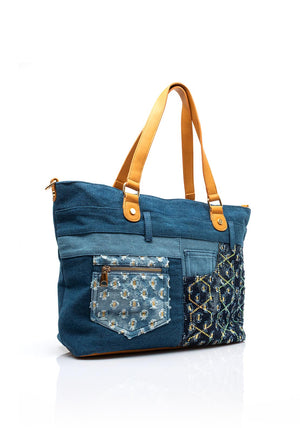 Zen Collection Denim Sequin Tote Bag, Blue Denim