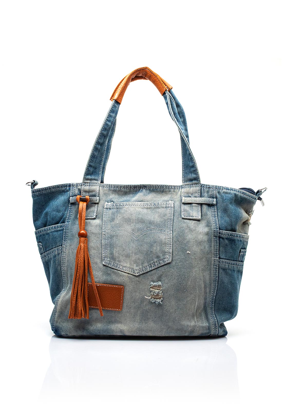Zen Collection Acid Wash Denim Tote Bag, Blue Denim