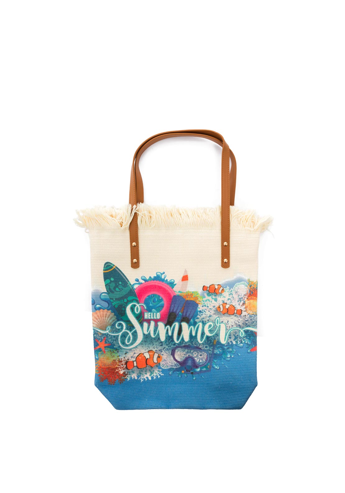 Zen Collection Beach Print Frill Trim Medium Tote, Multi-Coloured