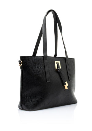 Zen Collection Pebbled Faux Leather Medium Tote Bag, Black