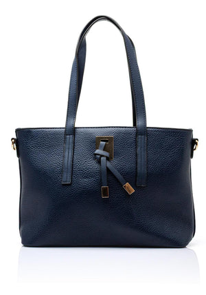 Zen Collection Pebbled Faux Leather Medium Tote Bag, Navy