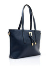 Zen Collection Pebbled Faux Leather Medium Tote Bag, Navy