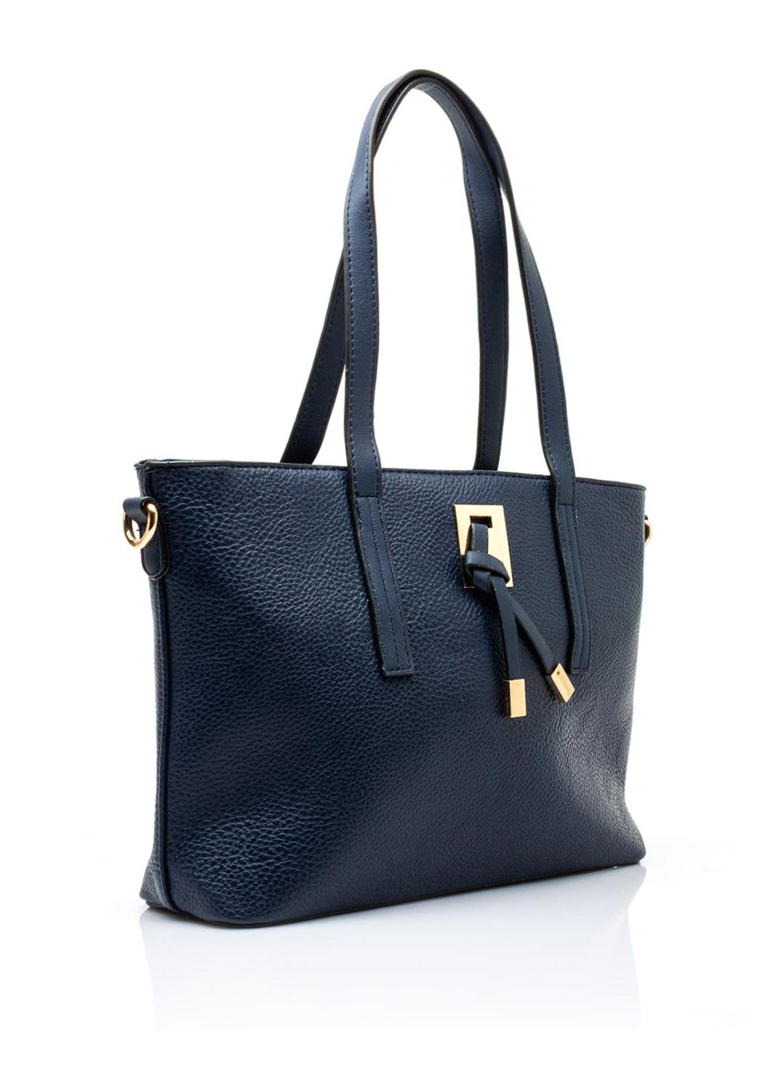 Zen Collection Pebbled Faux Leather Medium Tote Bag, Navy