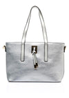 Zen Collection Pebbled Faux Leather Medium Tote Bag, Silver