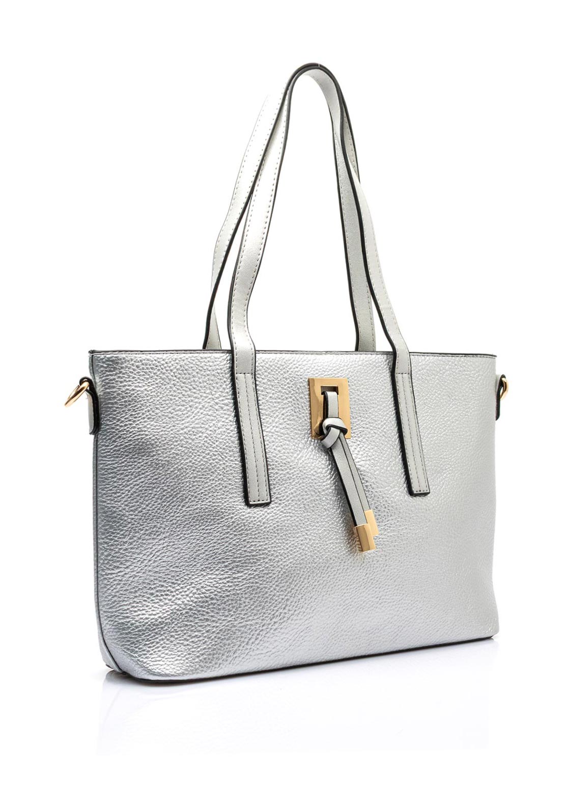 Zen Collection Pebbled Faux Leather Medium Tote Bag, Silver