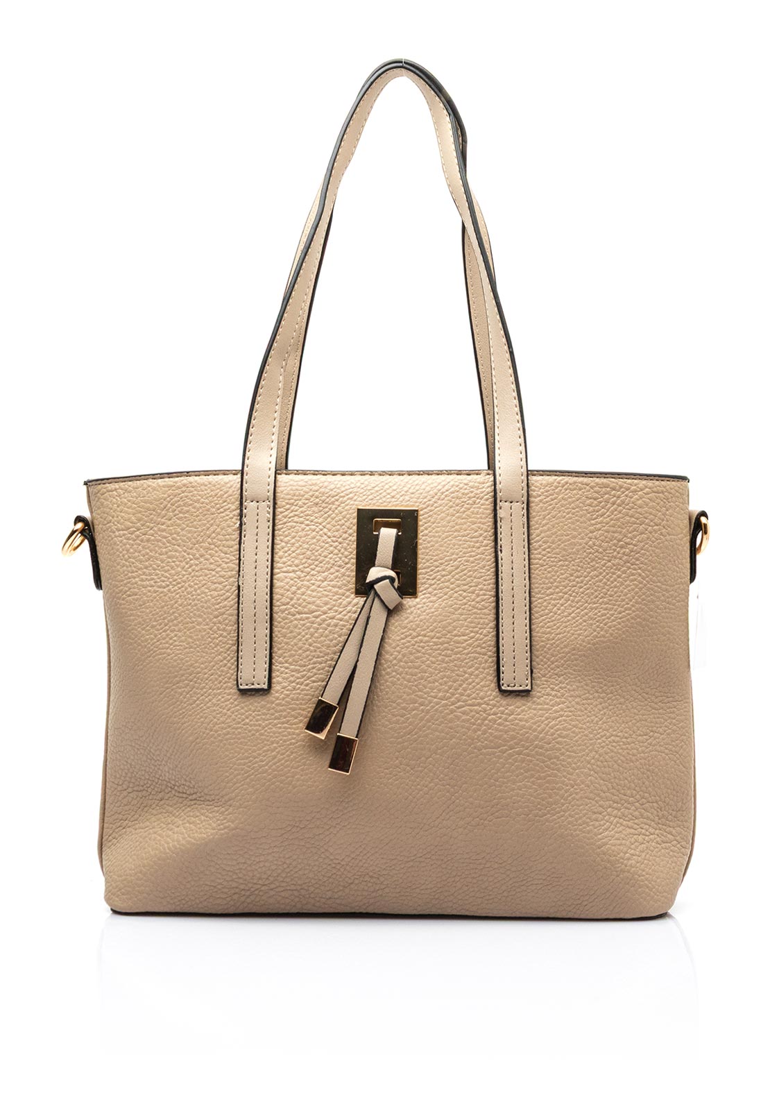 Zen Collection Pebbled Faux Leather Medium Tote Bag, Beige