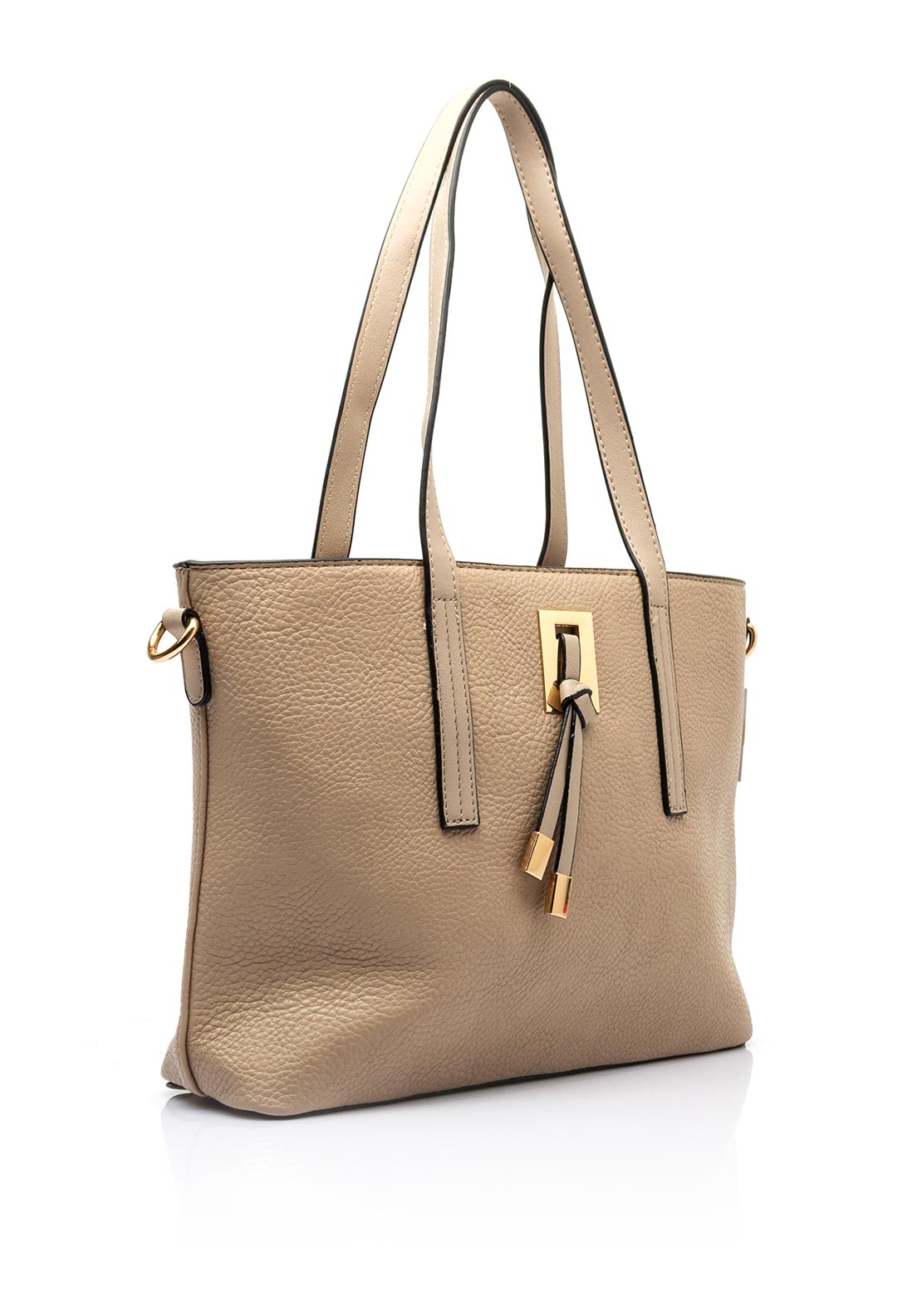 Zen Collection Pebbled Faux Leather Medium Tote Bag, Beige