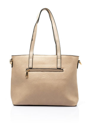 Zen Collection Pebbled Faux Leather Medium Tote Bag, Beige