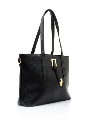 Zen Collection Pebbled Faux Leather Medium Tote Bag, Black