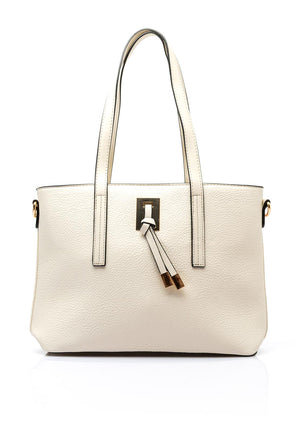 Zen Collection Pebbled Faux Leather Medium Tote Bag, Cream