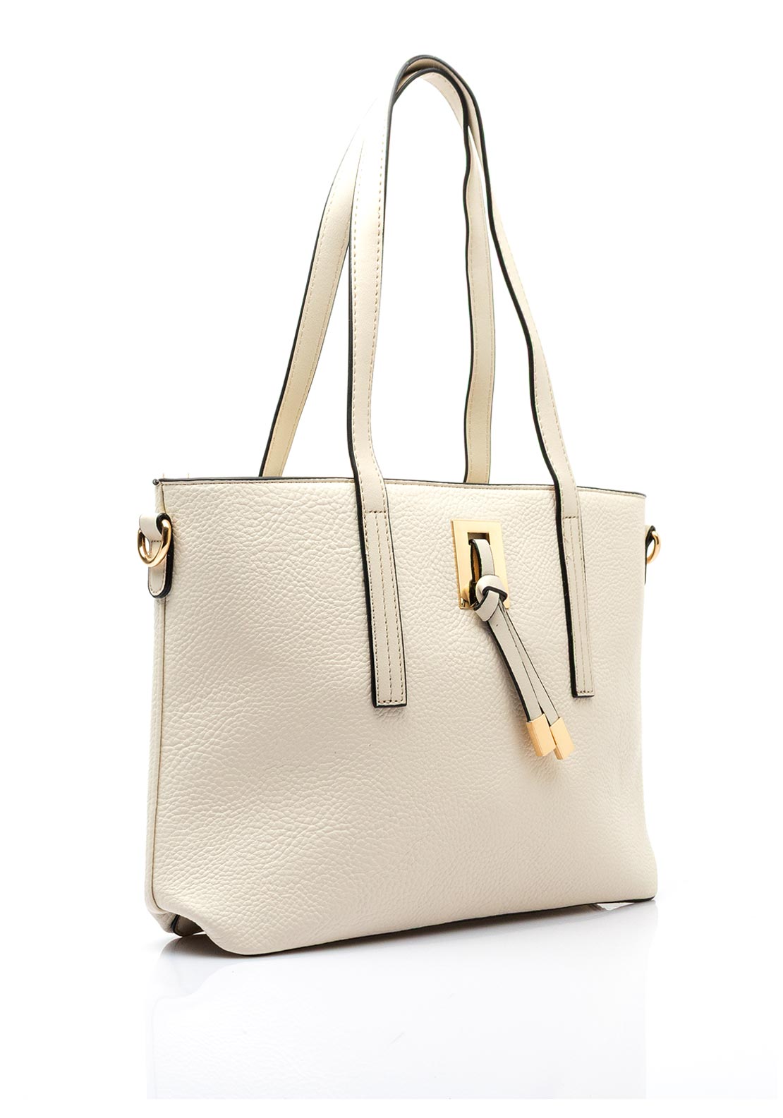 Zen Collection Pebbled Faux Leather Medium Tote Bag, Cream