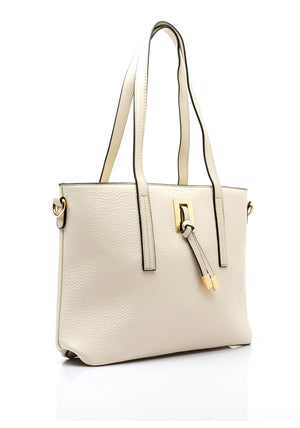 Zen Collection Pebbled Faux Leather Medium Tote Bag, Cream