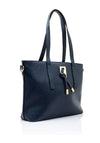 Zen Collection Pebbled Faux Leather Medium Tote Bag, Navy