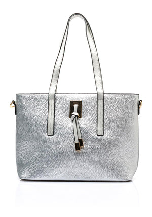 Zen Collection Pebbled Faux Leather Medium Tote Bag, Silver