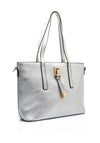 Zen Collection Pebbled Faux Leather Medium Tote Bag, Silver