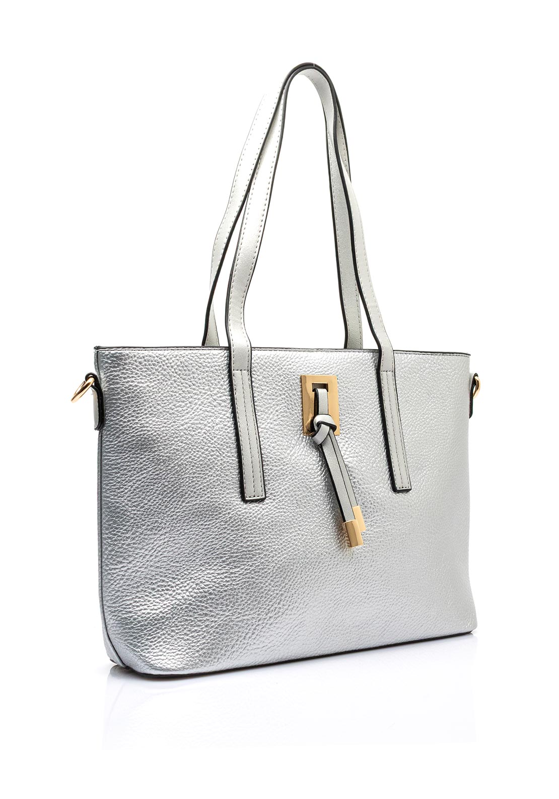 Zen Collection Pebbled Faux Leather Medium Tote Bag, Silver