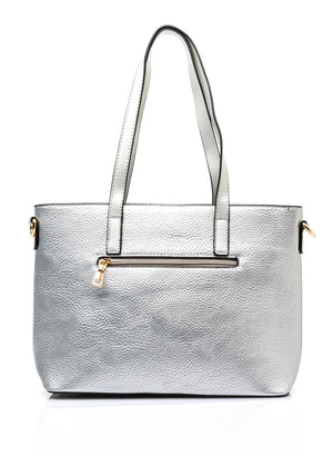 Zen Collection Pebbled Faux Leather Medium Tote Bag, Silver