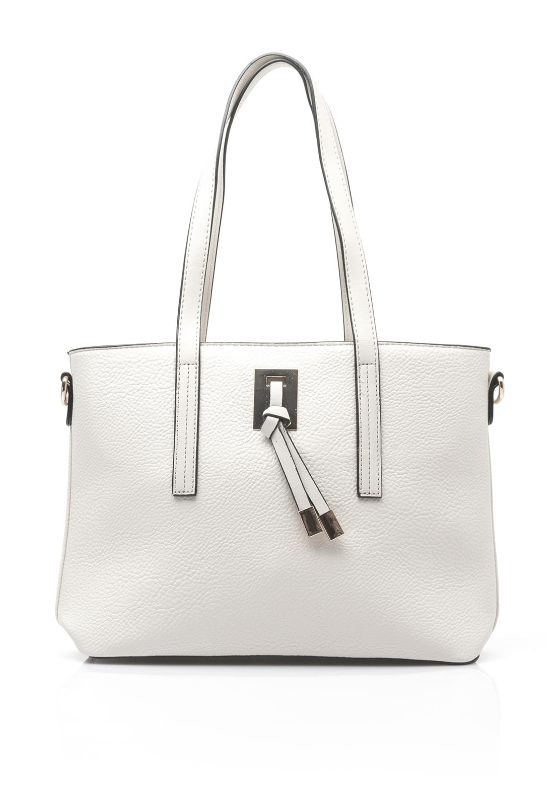 Zen Collection Pebbled Faux Leather Medium Tote Bag, White