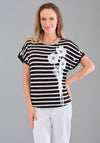 Tricotto Striped 3D Flower with Detail T-Shirt, Black Multi