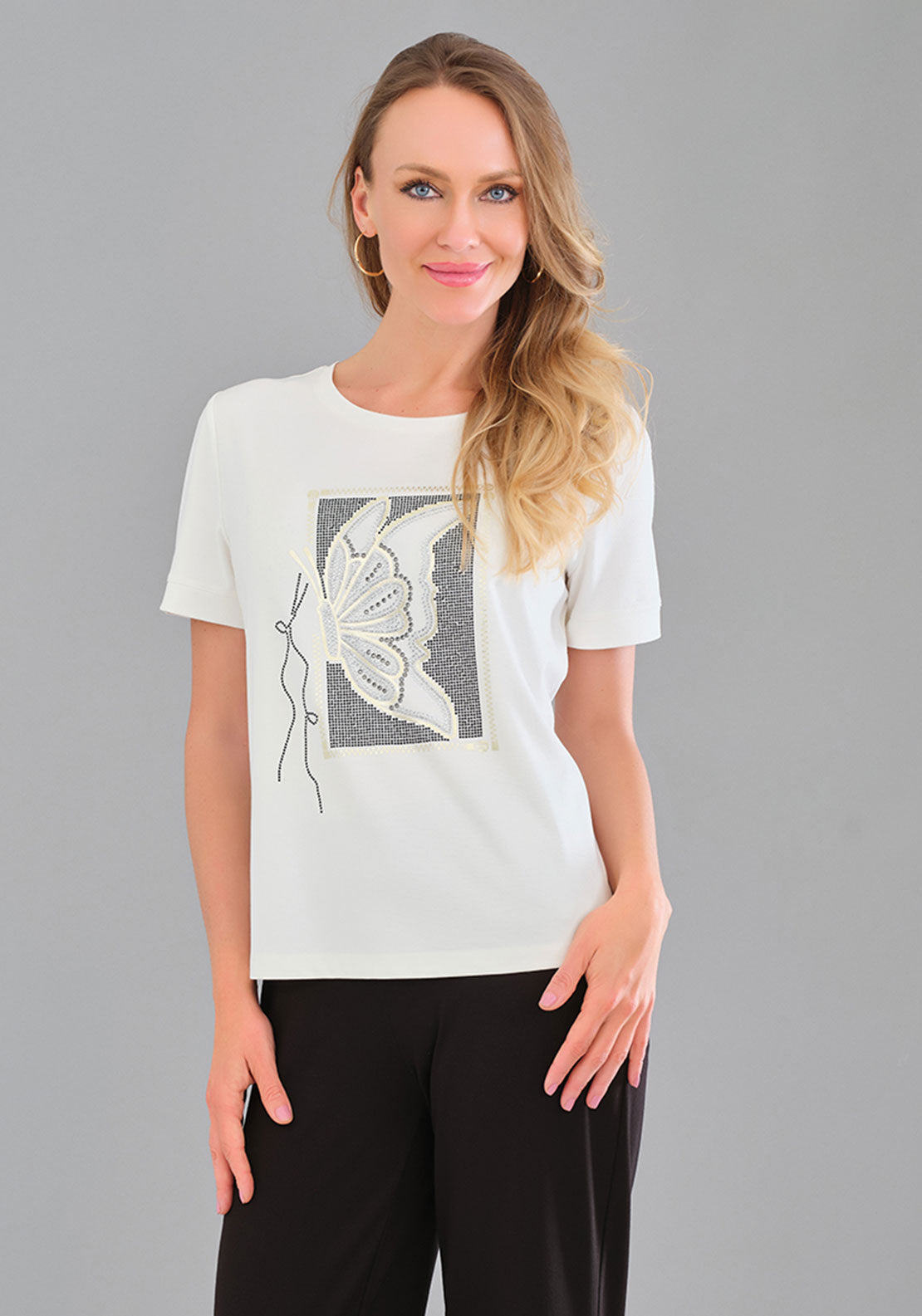 Tricotto Butterfly Rhinestone Detail T-Shirt, White