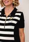 Tricotto Stripe Polo Midi Dress, Black & White