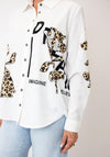 Tricotto Button-Down Animal Print Detail Shirt, White Multi
