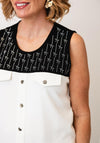 Tricotto Sleeveless Two-Tone Top, Black & White
