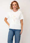 Tricotto Floral Embroidered Sequin Detail T-Shirt, Off White