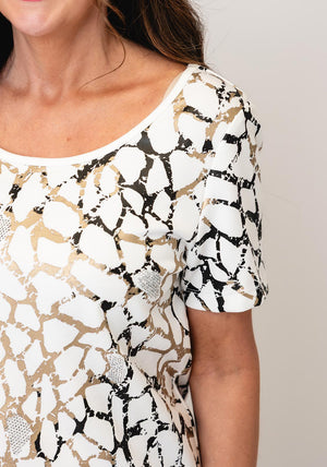 Tricotto Geometric Print with Rhinestone Detail T-Shirt, White Multi
