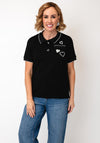 Tricotto Heart Sequin Detail Polo Top, Black