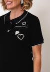 Tricotto Heart Sequin Detail Polo Top, Black